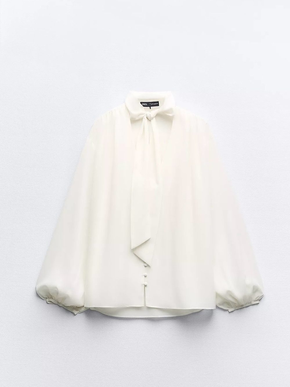Zara Ivory Tie-Neck Blouse with Covered Buttons